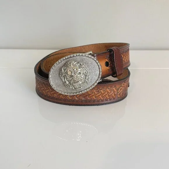Vintage Brazos Joe Belt Co. Tooled Leather w/ Lion display picture 2